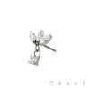 316L SURGICAL STEEL THREADLESS PUSH IN TRIPLE MARQUISE FAN ROUND BEZEL DANGLE CZ TOP PART